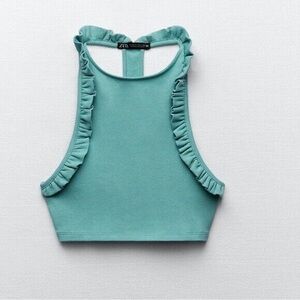 ZARA cropped ruffled halter top ribbed